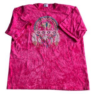 VTG 90s Lynee Apparel Native American Tribal Dreamcatcher Pink Marbled Shirt XL